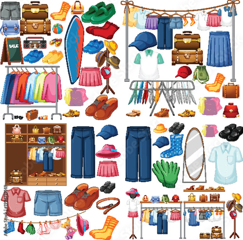 Wardrobe clothes shoes and travel accessories collection set