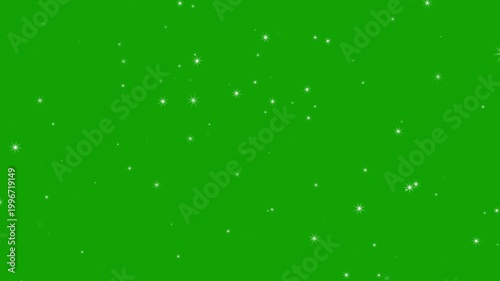 white twinkling stars on green screen, sparkling silver star particles loopable overlay, alpha channel.