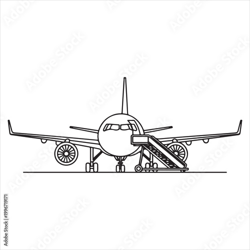 Commercial airplane boarding with front staircase deployment