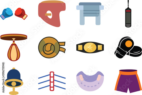 Boxing and Combat Sports Equipment Icon Collection