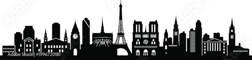 City skyline with famous landmarks and buildings in silhouette  urban landscape