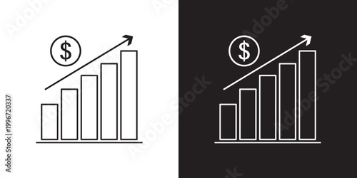 Flat icon of Growth graph vector. Business chart. Financial rise up. Increase profit. Economic graphic growth arrow rising. Chart icon in black and white background.