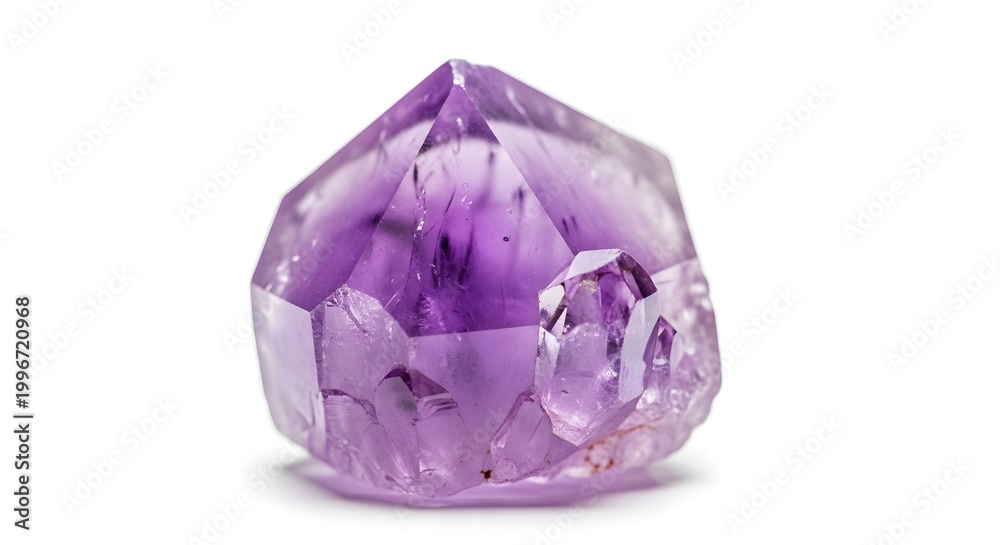 Fototapeta premium Isolated amethyst crystal gemstone with faceted surface on white background