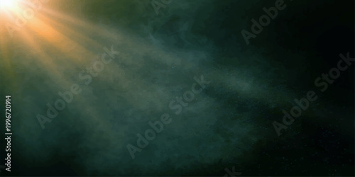 Dramatic blue sky with clouds and bright sun peeks through dark storm smoke and misty fog to create a natural texture backdrop