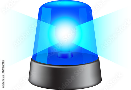 Blue warning light flashing. Ambulance or other municipal service siren with light, rotating alert lamp.