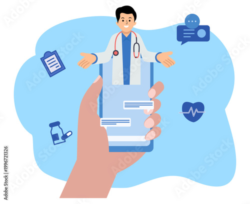 Patient consulting with doctor online app. Online health consultation with a doctor. Online health services
