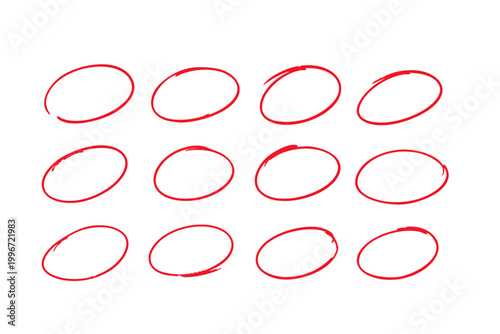 Red Hand-Drawn Marker Circles and Ovals Set
