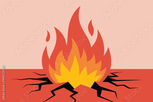 Fire from Cracked Ground Illustration Vector Disaster Concept