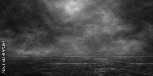 A dramatic black and white time lapse of dark storm clouds creates a stormy nature backdrop with a textured cloudscape of wind and overcast light
