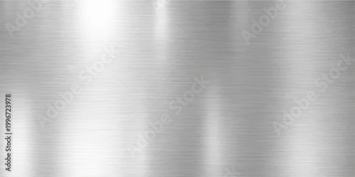 Brushed metal textured silver steel plate background with smooth shiny industrial metallic surface pattern