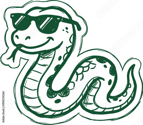Foto World Snake Day hand drawn doodle vector icon snake wearing sunglasses chill exp