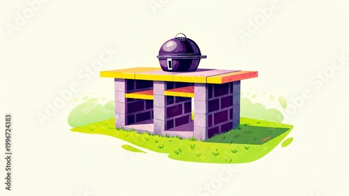 Outdoor grill set up in a backyard scene ready for a barbecue event near a grassy space