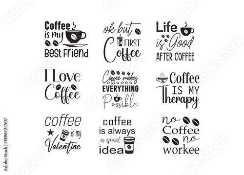 Coffee, Coffee vector bundle, Coffee clipart, Coffee csilhouette.	
