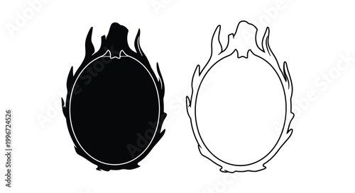 Two dragon fruit shapes one solid and one outline a striking silhouette