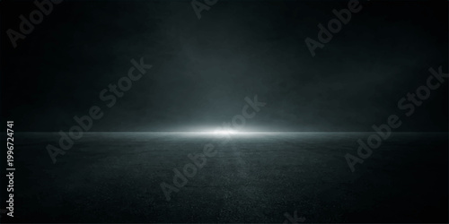 Abstract blue background with glowing light rays and drifting clouds in a dark stormy sky atmosphere