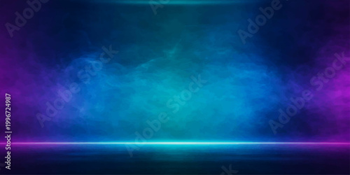 An abstract blue background featuring rays of light piercing through a dark storm and smoke textures to create a moody nature backdrop with cloudscape and sea elements