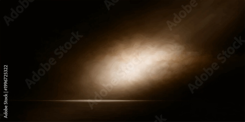 An abstract blue moon glows through a dark storm cloudscape, casting bright light in the darkness amidst a smoky night sky of textured fog and black grunge space