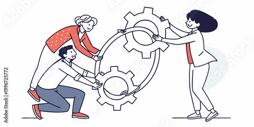 Photos Team pushing gears together to create a synchronized system with teamwork collab
