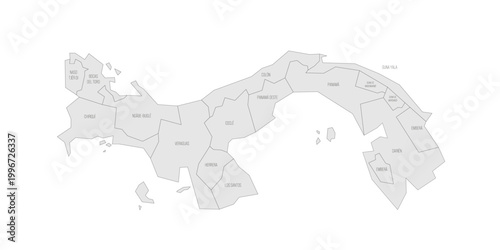 Panama political map of administrative divisions - provinces. Grey map with thin black outline and labels.