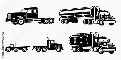 Fotografie Diverse collection of commercial truck icons various designs like heavy-duty tra