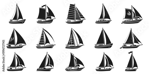 Canvastavla Comprehensive set of fifteen varied sailboat silhouettes with sailboat nautical