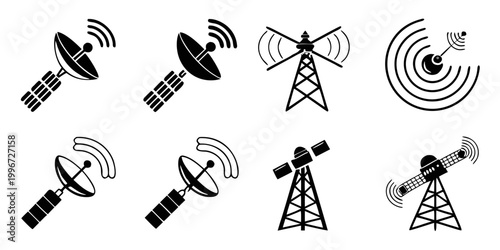 Obraz na płótnie Collection of satellite and communication tower icons depicting global connectiv