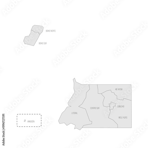 Equatorial Guinea political map of administrative divisions - provinces. Grey map with thin black outline and labels.
