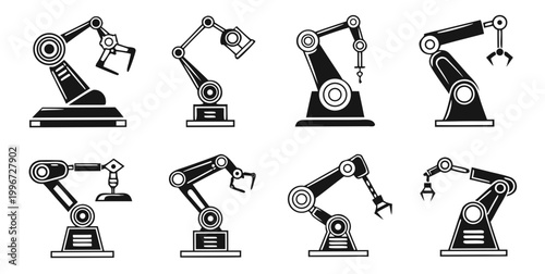 Fotografie Professional industrial robotic arm icon set for engineering and automated manuf