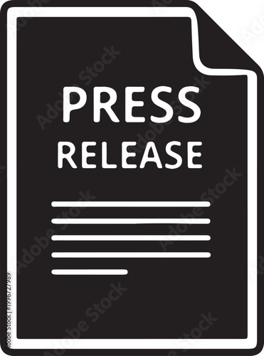 Black press release with bold white text and horizontal lines on a white background, symbol announcement