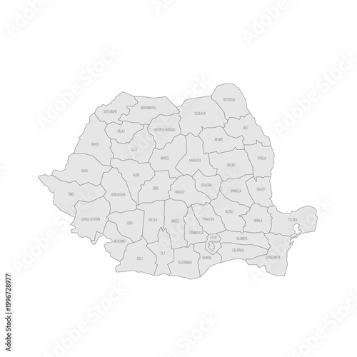 Tableau sur toile Romania political map of administrative divisions - counties and autonomous municipality of Bucharest