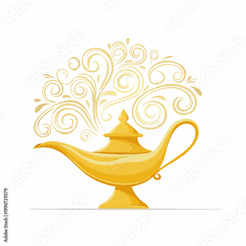 Golden Genie Lamp with Swirling Smoke