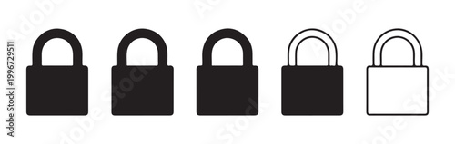 Black padlock icons in various styles, symbolizing security, protection, and access control.