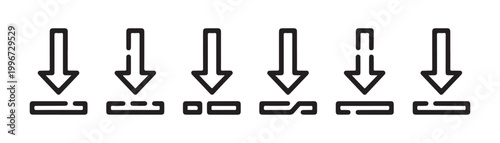 Broken line style download arrow icons with segmented horizontal bases for software interface designs.