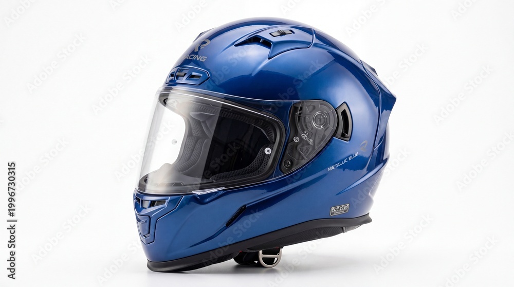 Fototapeta premium Blue motorcycle helmet with a black visor