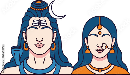 Hindu God Shiva and Parvati Faces.
