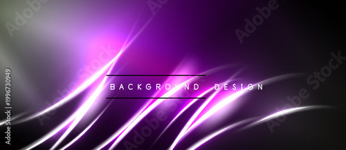 Abstract purple lines flow across dark background. Smooth curves create dynamic visual effect. Modern design element for projects.
