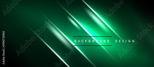 Dark green background features bright neon lines. Minimalist design with text overlay, modern aesthetic. Simple, sleek presentation.