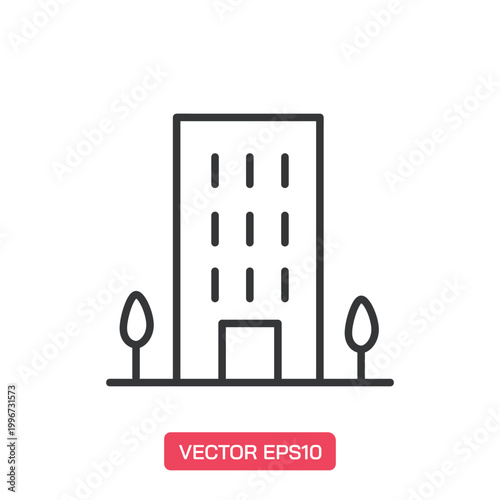 Building icon. Architecture, urban city, downtown, apartment building, residence, cityscape, skyline, real estate and more. Editable stroke.
