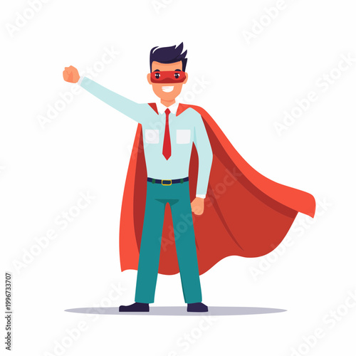 Businessman Superhero with Red Cape and Mask