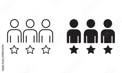 Customer rating icon set, user feedback review symbol, satisfaction star evaluation concept