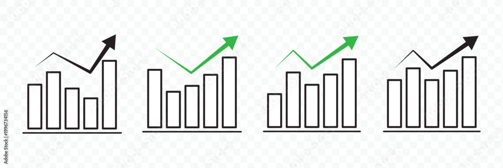 Fototapeta premium Growth icon set. Containing arrow up, growing graph, business chart icons. Vector illustration.