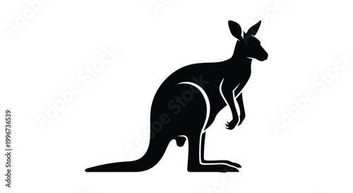 A striking black silhouette of a kangaroo in a natural standing pose silhouette