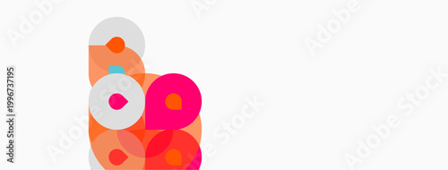 Abstract colorful circles overlap, creating dynamic composition. Soft hues blend, suggesting connection, movement, positivity. Minimalist design.