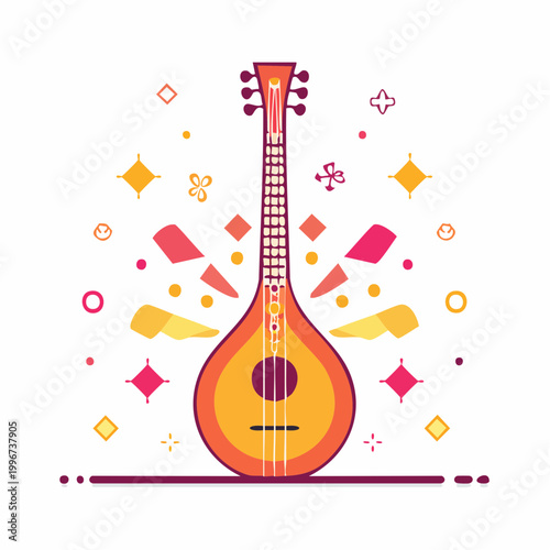 Stylized Bouzouki with Festive Decorations
