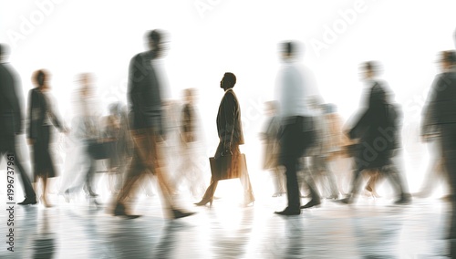 A blurred image depicts a crowd of people walking in a city, suggesting a fast-paced urban lifestyle.
