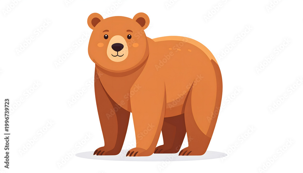 Fototapeta premium A cute brown bear vector illustration of a happy cartoon character with a funny smile, designed as a 3D teddy toy for a fun childhood drawing