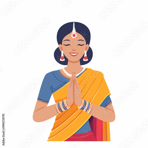 Indian Woman Greeting with Namaste Gesture