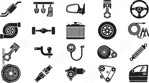 Car Parts Icon Set Duo Tone Vector Automotive Icons.