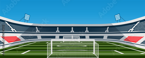 Football stadium illustration and goal post with a net. vector graphic for soccer sports events. 