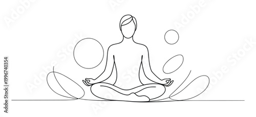 Meditation Line Art, Yoga Pose Minimal Outline Illustration